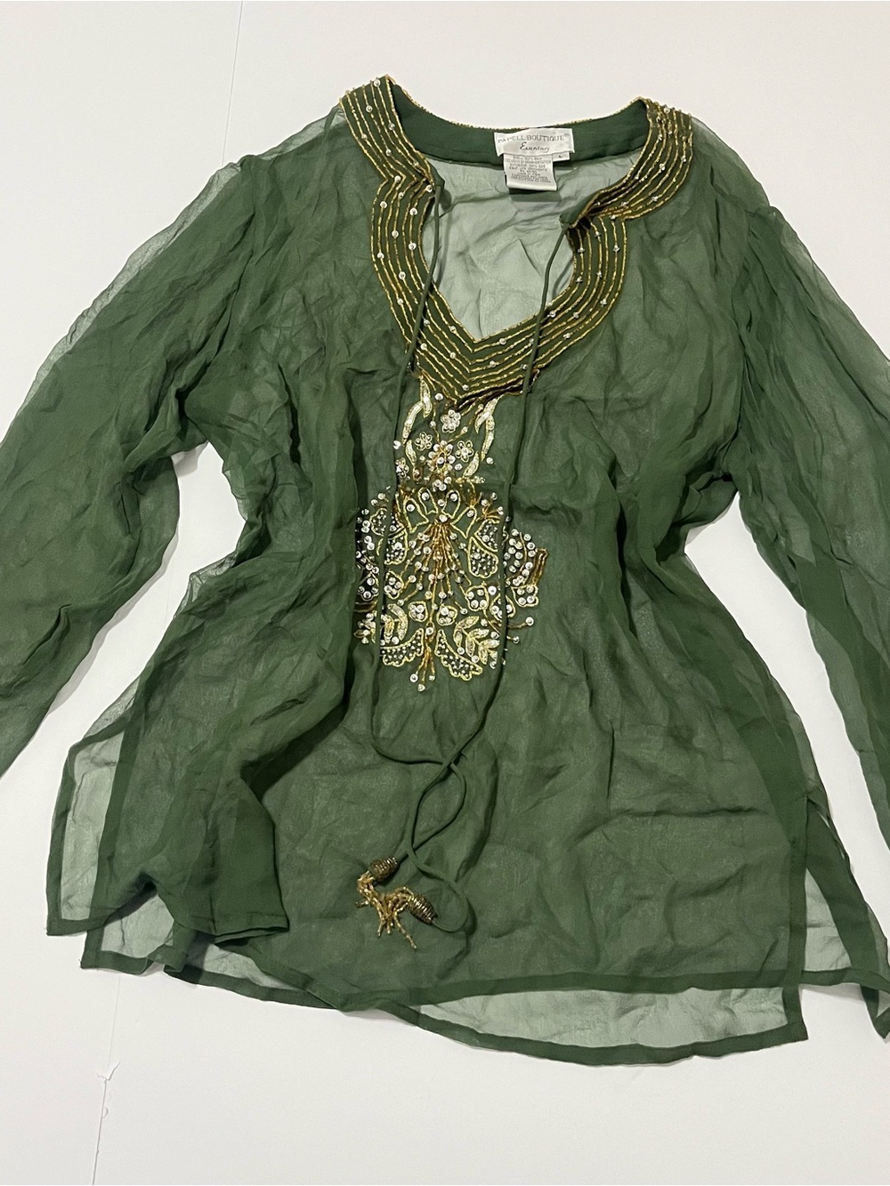 Vintage Papell Boutique Evening 100% Silk Beaded Tunic Blouse - Picture 2 of 7